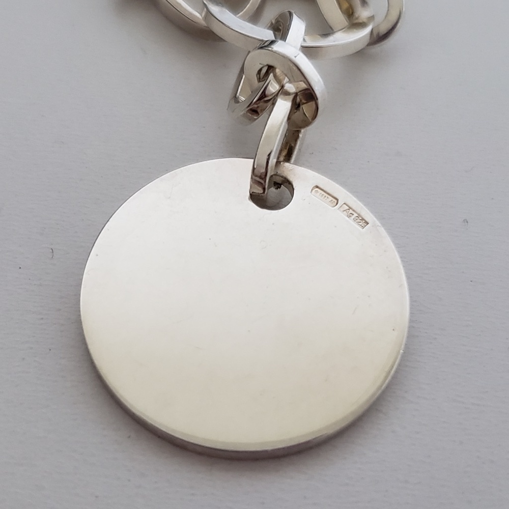 GUCCI Sterling Silver Trademark Round Charm Chain Link Bracelet 8" - Picture 8 of 11